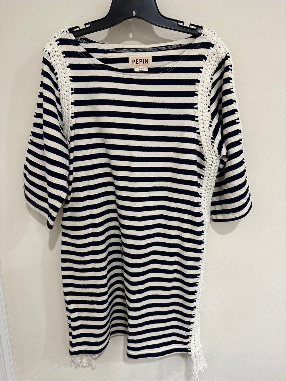 Pepin Navy and White Striped Crochet-Trim Top - Anthropologie